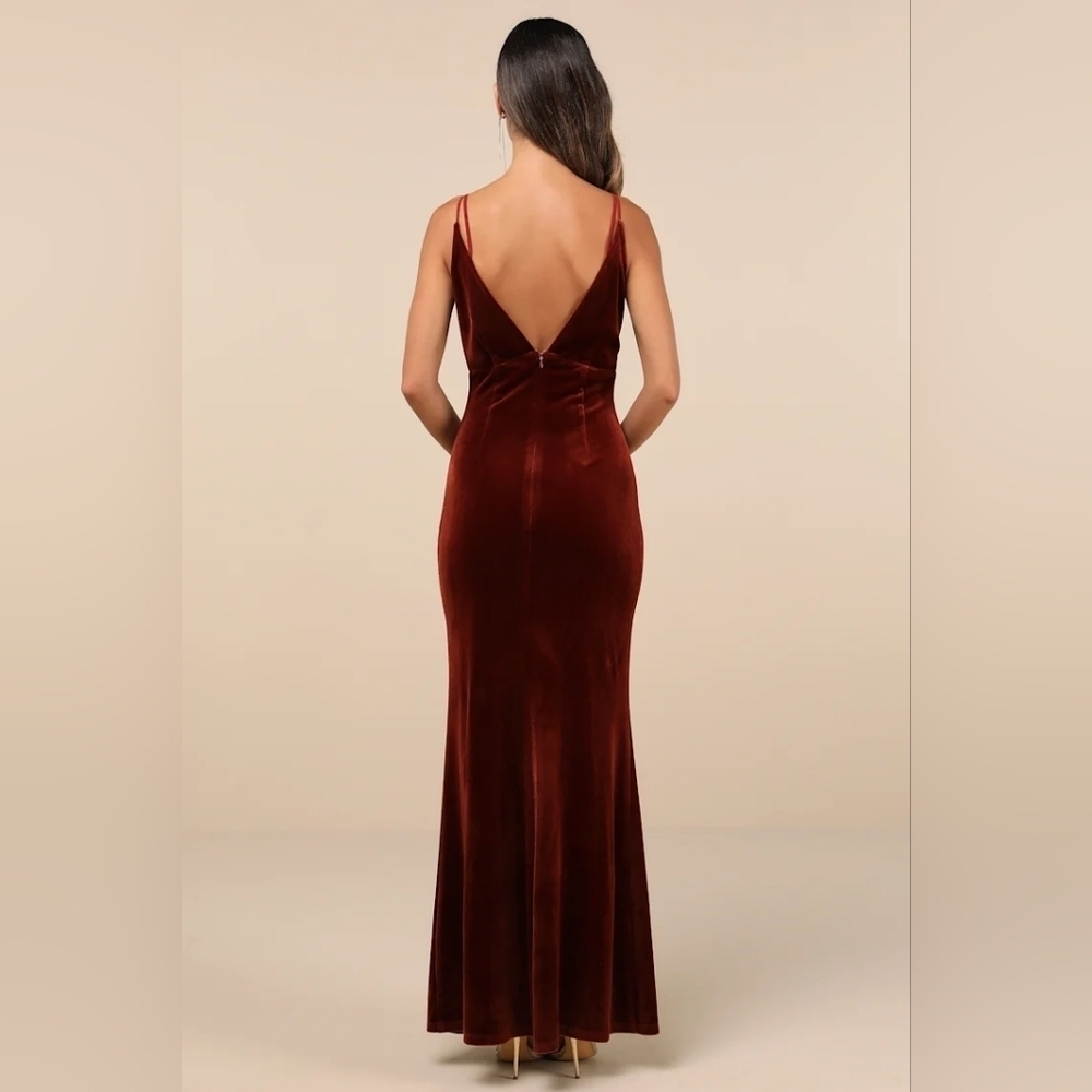 Lulus Immensely Glam Rust Velvet Backless Maxi Dress S Wedding Party Prom Formal - Picture 5 of 9